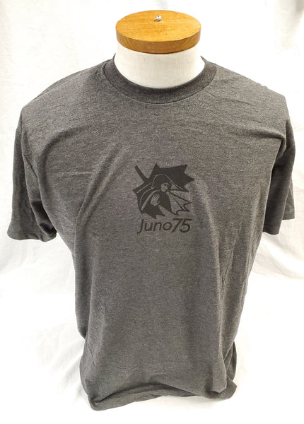 Juno 75 T Shirt, Black Logo on Grey