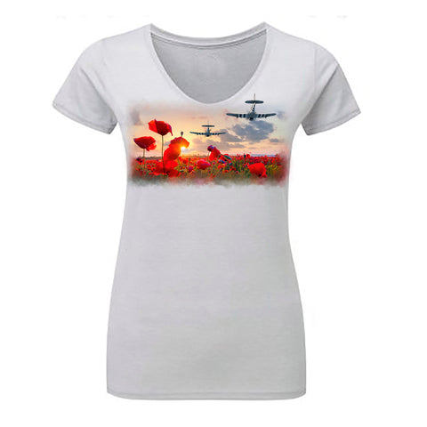Typhoons Over Juno Ladies Liquid Silver V-Neck T-Shirt