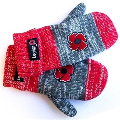 RED/GREY KNITTED POPPY MITTS (Adult and Youth Size options)