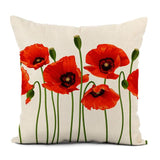 Poppy Flower Linen Pillowcase
